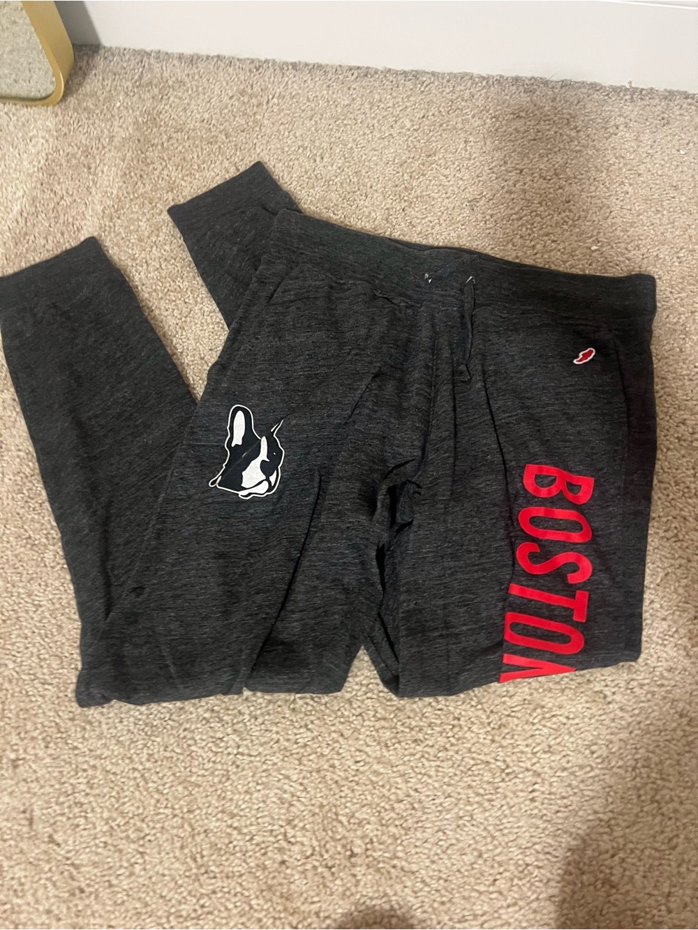 League Kids Charcoal Sweatpants with Red Boston University Graphic